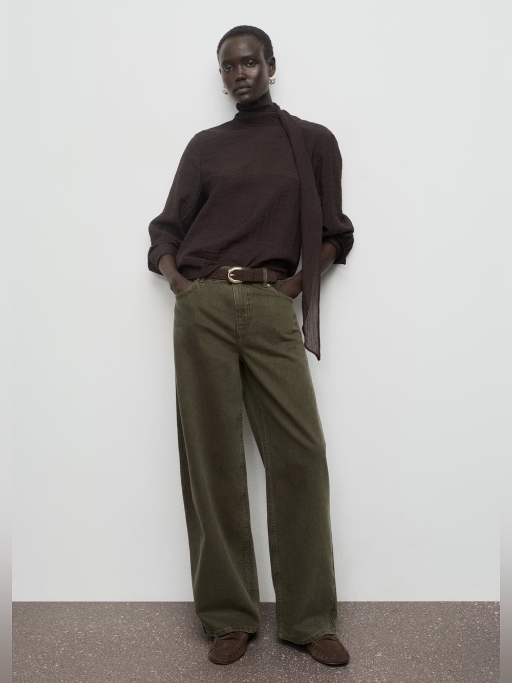Mango Barrel Full Length Cotton Jeans in Khaki Olive Green Size 4